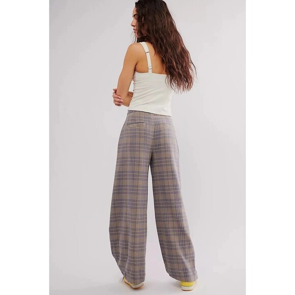 Free People Tegan Barrel Trousers Pants Plaid Printed Slouchy Cotton L-12 281534 - Picture 3 of 7